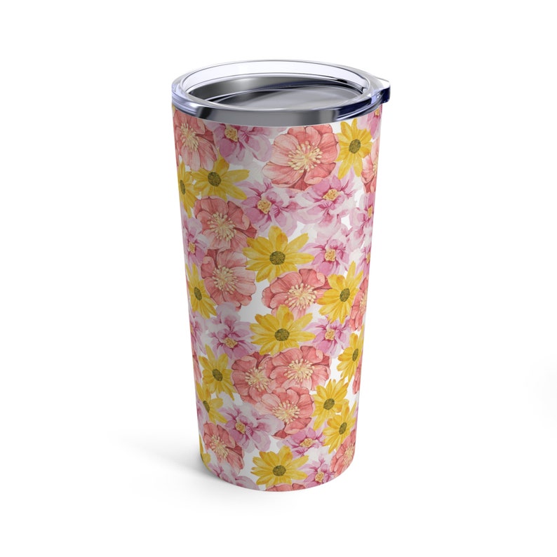 Pink and Yellow Flowers Tumbler 20oz image 1