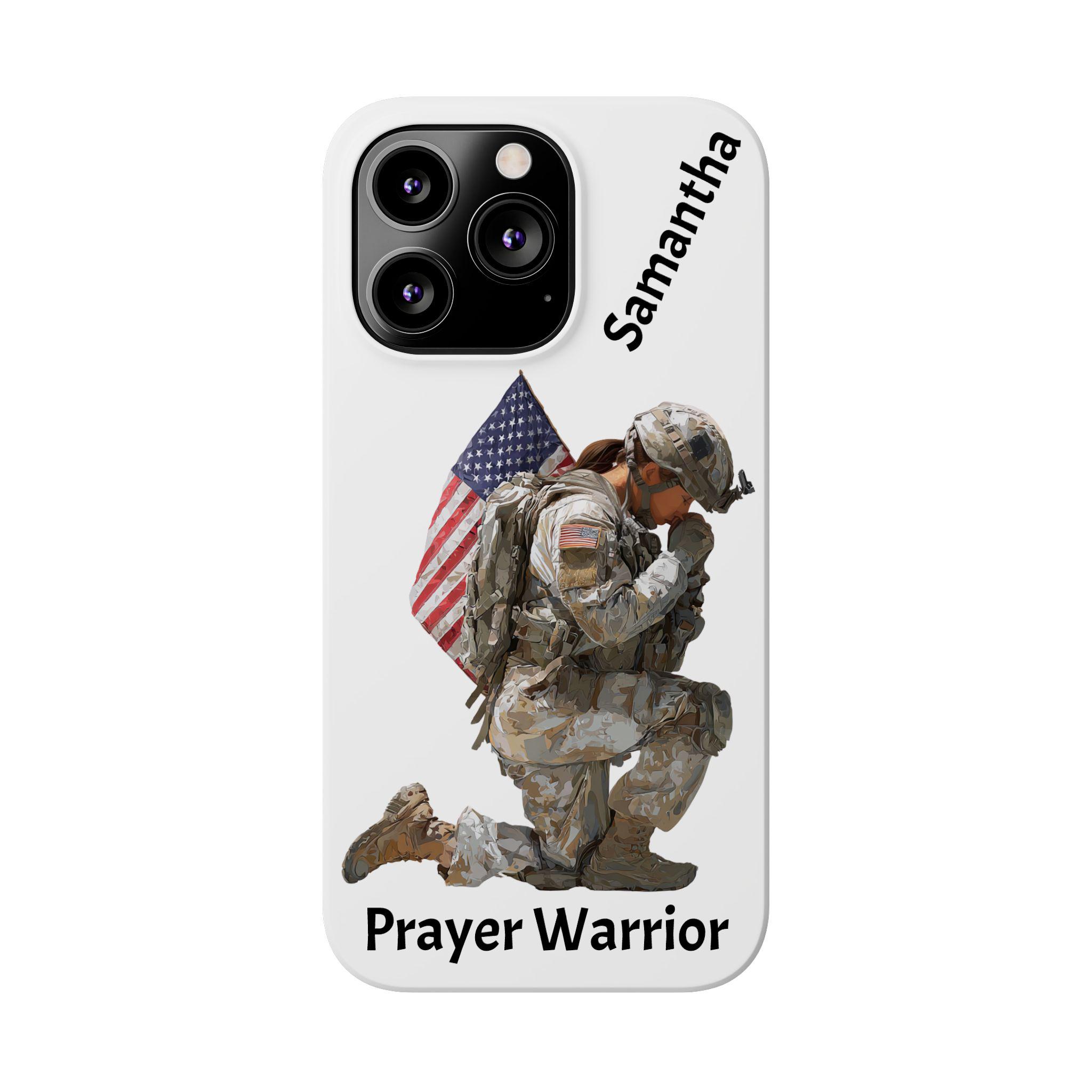Prayer Warrior Soldier Woman Personalized iPhone16, iPhone 15, iPhone 14 and iPhone 13 Phone Cases, Prayer Warrior, Christian iPhone