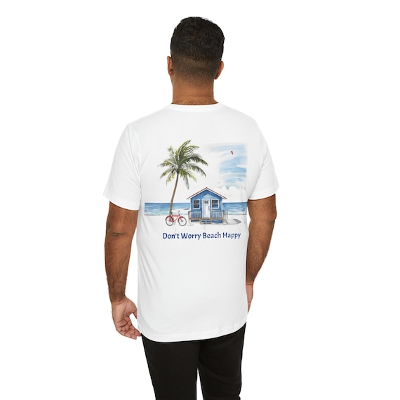 Don't Worry Beach Happy Beach House and Red Bike Shirt. Gift for the beach lover in your life or yourself. Gift for Mom, Gift for Wife