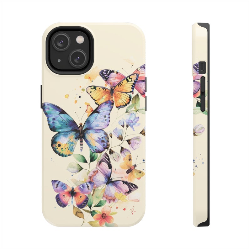 Watercolor Butterfly iPhone 14 Cases, Beautiful flowers in flowercore colors. Cottagecore, fairycore image 2