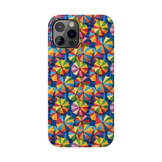 Umbrellas on iPhone 12 Phone Cases. Beach Umbrella, Umbrellas in a cool retro effect