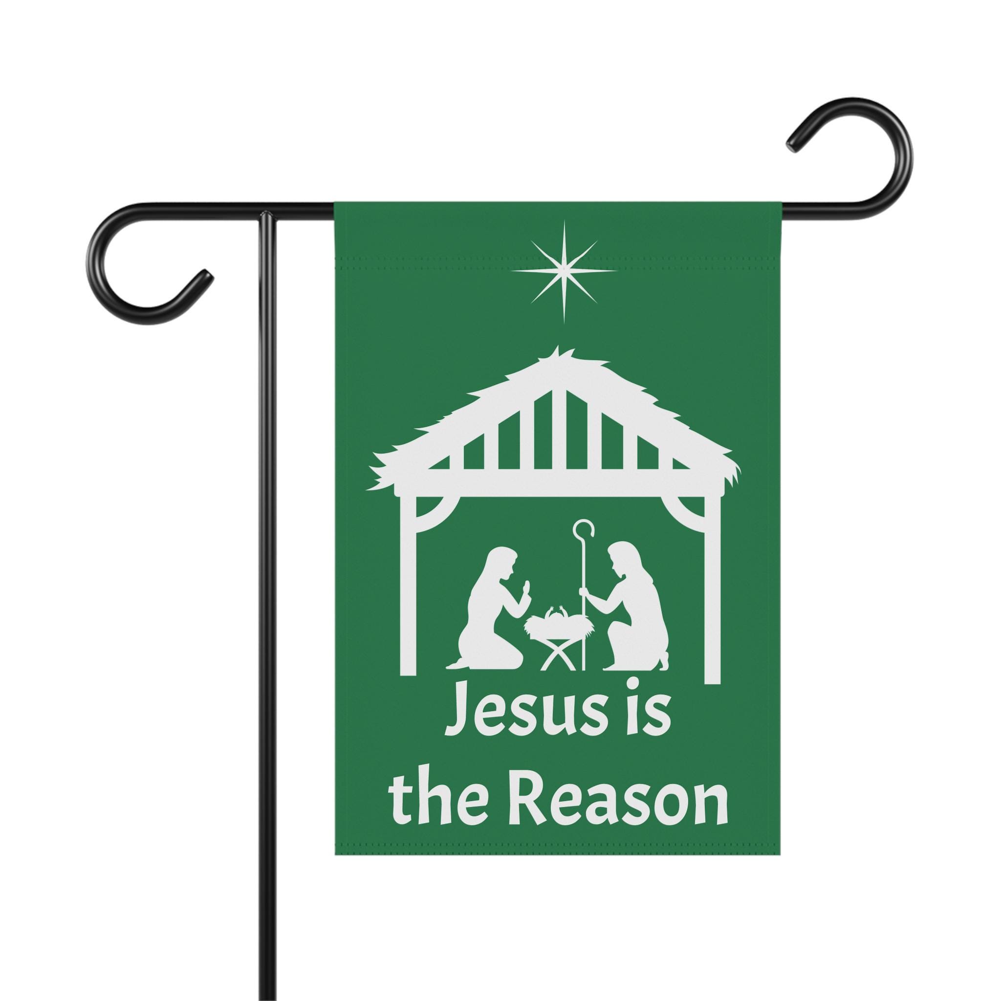 Jesus is the Reason Garden & House Banner. In Red or Green. The perfect addition to your yard with Jesus is the Reason for the Season