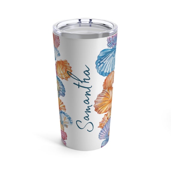 Personalized Seashell Tumbler 20oz, Custom Seashell Tumbler, Beach Travel Mug, Custom Beach Tumbler