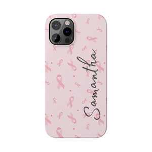 Personalized Breast Cancer iPhone 12 Phone Cases. Personalize this custom iPhone 15 case for yourself or your favorite cancer warrior image 1