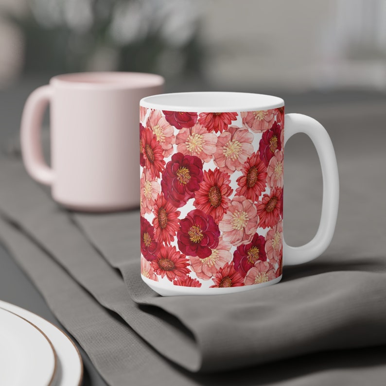 Red and Yellow Flowers Ceramic Mugs 15/20 oz image 6