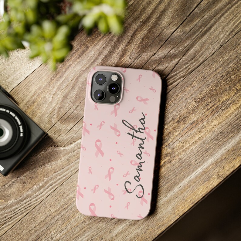 Personalized Breast Cancer iPhone 12 Phone Cases. Personalize this custom iPhone 15 case for yourself or your favorite cancer warrior image 5