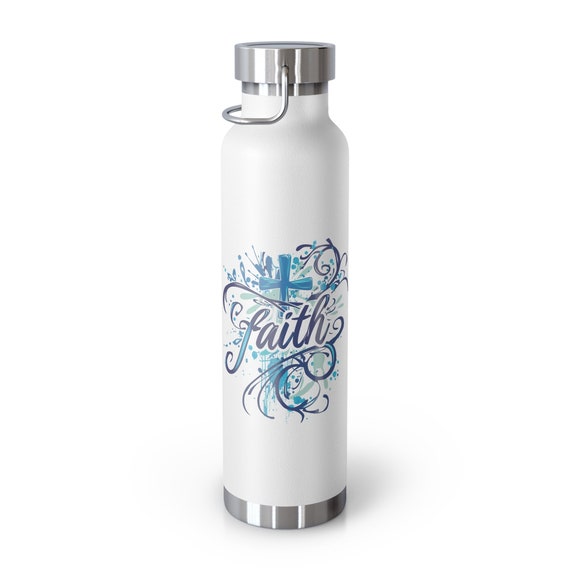 Faith in Blue Copper Vacuum Insulated Bottle, 22oz. This is the perfect gift for your Christian friend, wife, daughter or teacher!