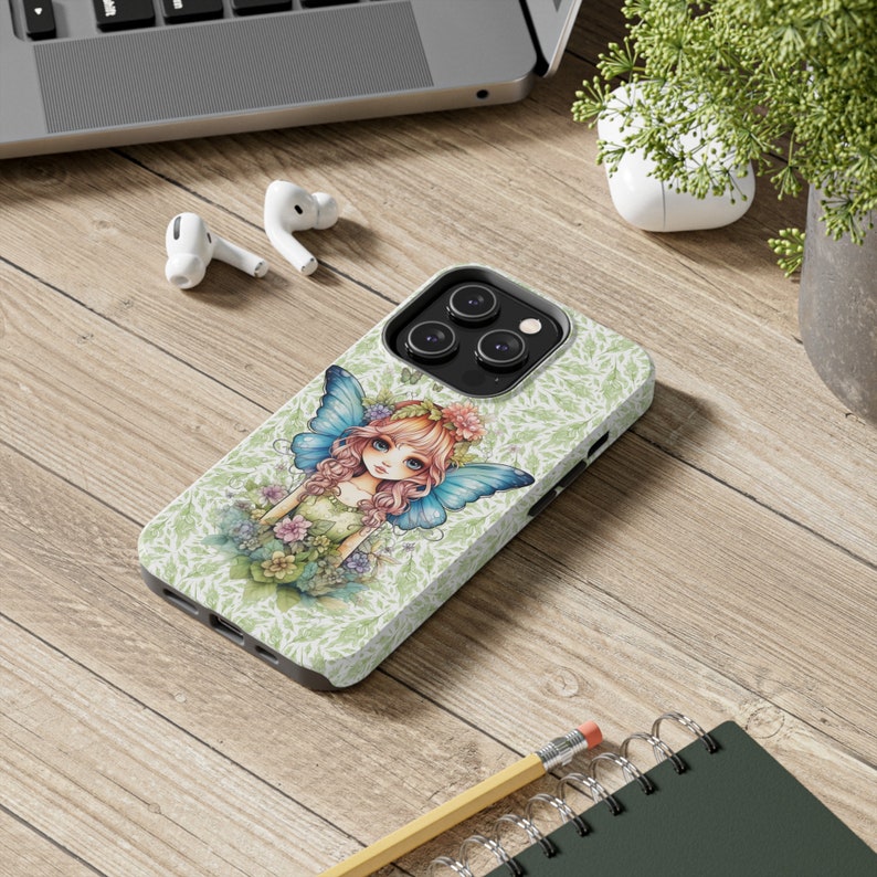 Fairy with Blue Wings iPhone 14 Cases, Pretty Fairycore fairy in beautiful Flowercore colors image 6