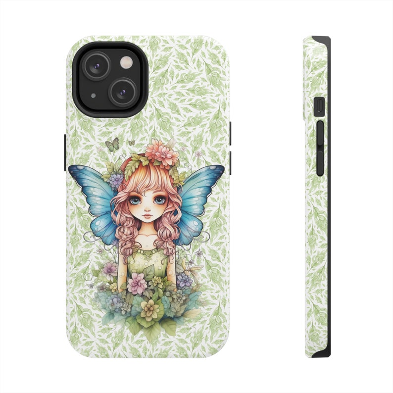 Fairy with Blue Wings iPhone 14 Cases, Pretty Fairycore fairy in beautiful Flowercore colors image 3