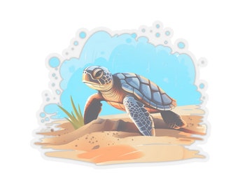 Cute Baby Sea Turtle Sticker in White or Transparent, Colorful watercolor sea turtle, save the turtles, sea turtle lover, sea turtle sticker