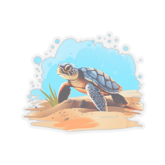 Cute Baby Sea Turtle Sticker in White or Transparent, Colorful watercolor sea turtle, save the turtles, sea turtle lover, sea turtle sticker