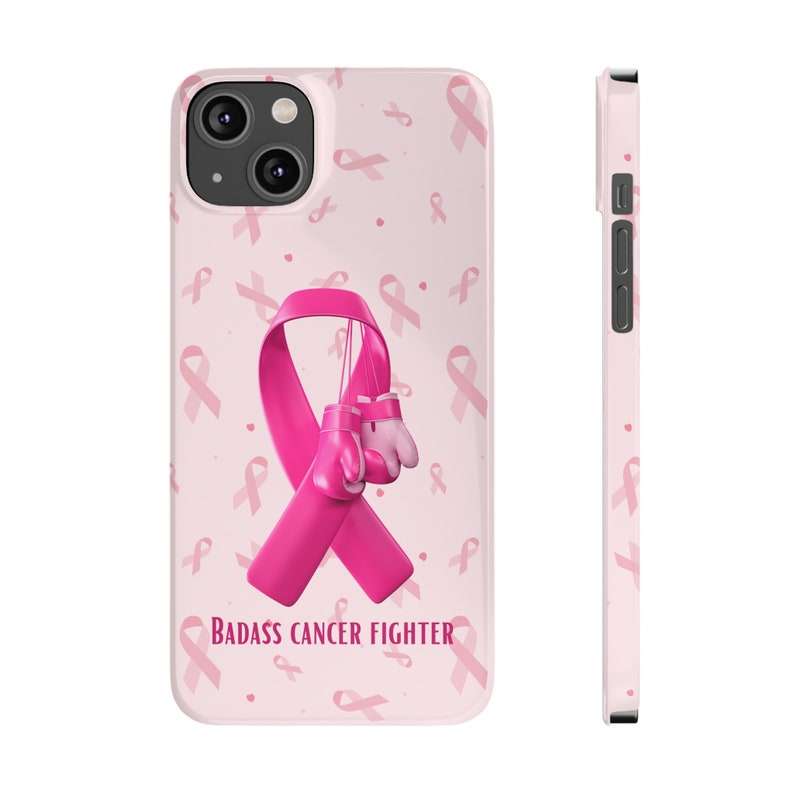Badass Breast Cancer Fighter iPhone 14 Phone Cases, cancer fighter, cancer warrior, cancer encouragement, cancer gift image 1
