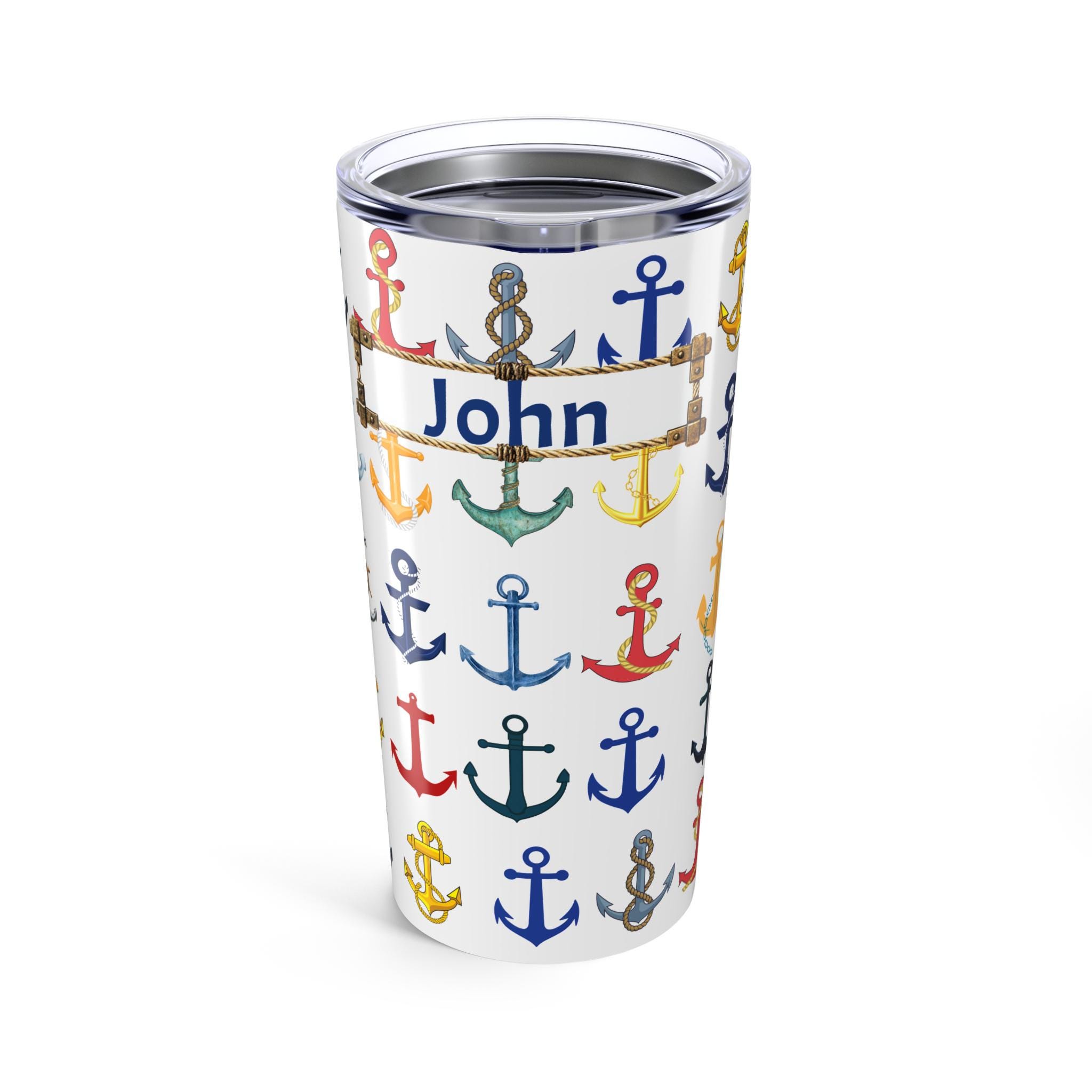 Anchors Personalized Tumbler 20 oz, Custom name and the frame around it are optional. Colorful anchors for your Sailing Enthusiast, Sailor