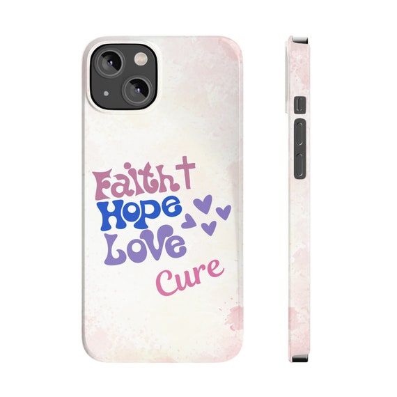 Faith Hope Love Cure iPhone 14 Phone Cases. Breast Cancer Awareness, cancer fighter, cancer warrior, cancer encouragement, cancer gift