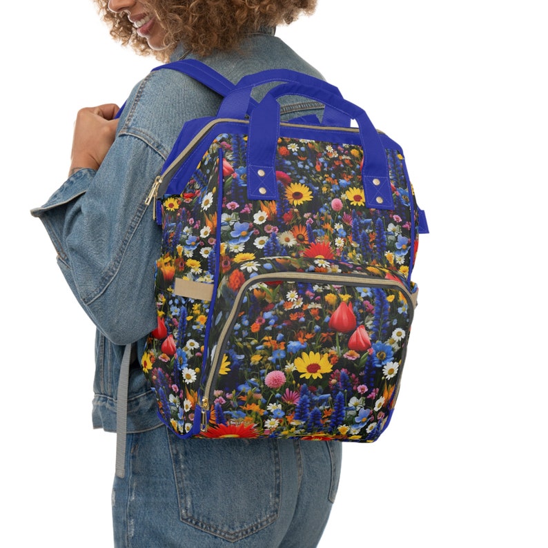 Bright Wildflowers Tote Backpack. Perfect backpack for everyday, for school or for your favorite flower lover image 5