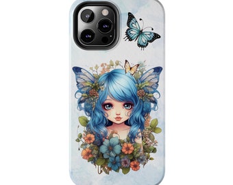 Blue Fairy iPhone 12 cases. Pretty Blue Fairycore fairy in beautiful Flowercore colors
