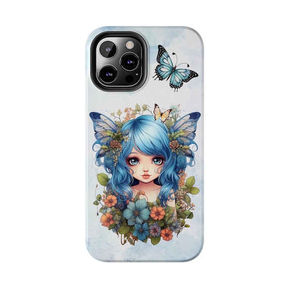 Blue Fairy iPhone 12 cases. Pretty Blue Fairycore fairy in beautiful Flowercore colors