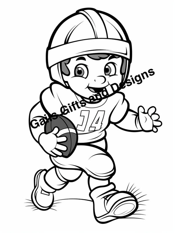 Cute Football Player Coloring Page for Instant Download, Fun Football Player to download and color for Children. Coloring for kids