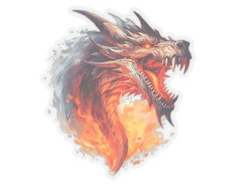 Fiery Gold Dragon Sticker with Transparent or White edges,  Knightcore, medieval, Fantasy, Flying Dragon