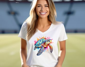 Sea Turtle V-Neck shirt. Colorful watercolor sea turtle, save the turtles, sea turtle lover, sea turtle Tshirt, turtle shirt,