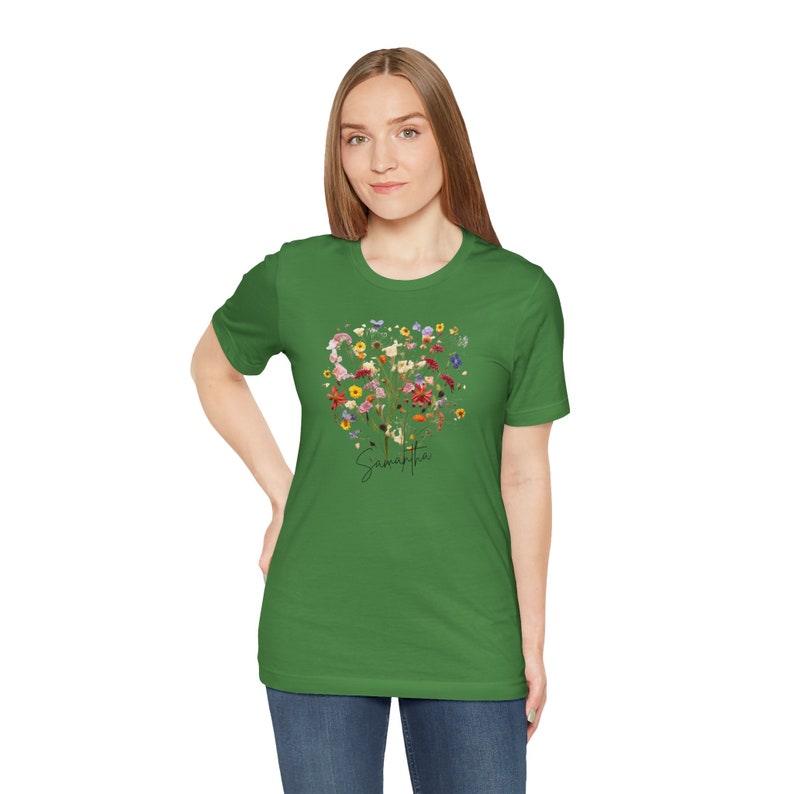 Personalized Boho Wildflower T-Shirt with your name in Script, Custom shirt, custom Wildflower shirt, boho wildflowers, floral shirt Leaf