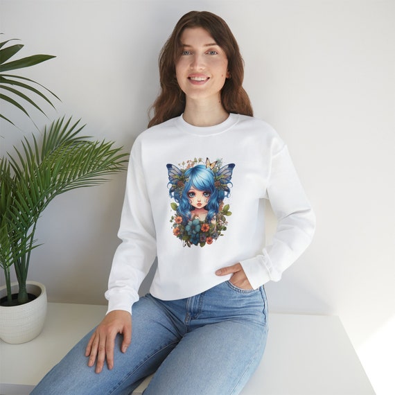 Blue Fairy sweatshirt. Amazing Pretty Blue Fairycore fairy Shirt in beautiful Flowercore colors