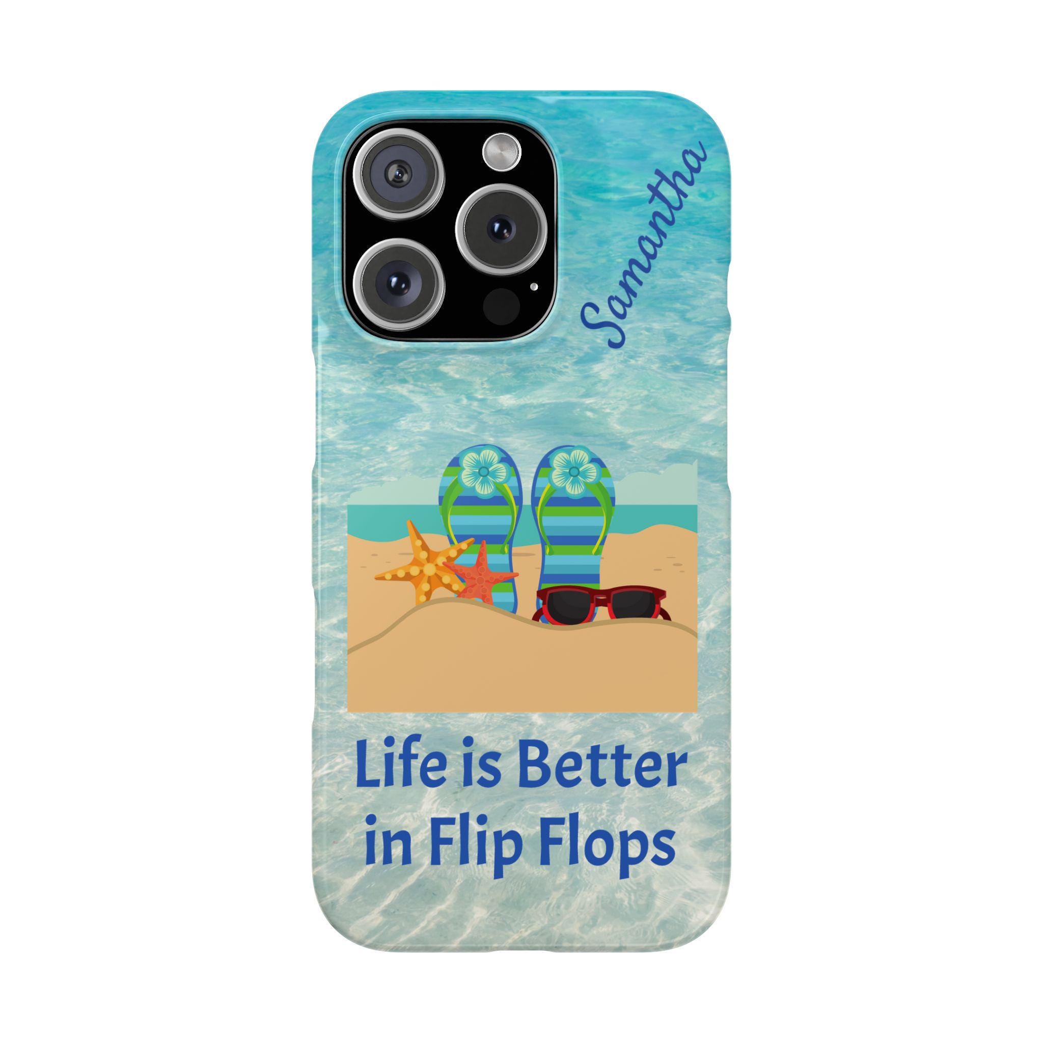 Personalized Life is Better in Flip Flops iPhone 16, iPhone15, iPhone 14, iPhone 13, iPhone 12 Cases. Perfect gift for your beach lover.