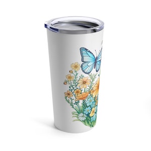 Wildflowers and Butterflies Tumbler 20oz, Amazing Wildflowers beautiful Flowercore colors coffee cup image 3