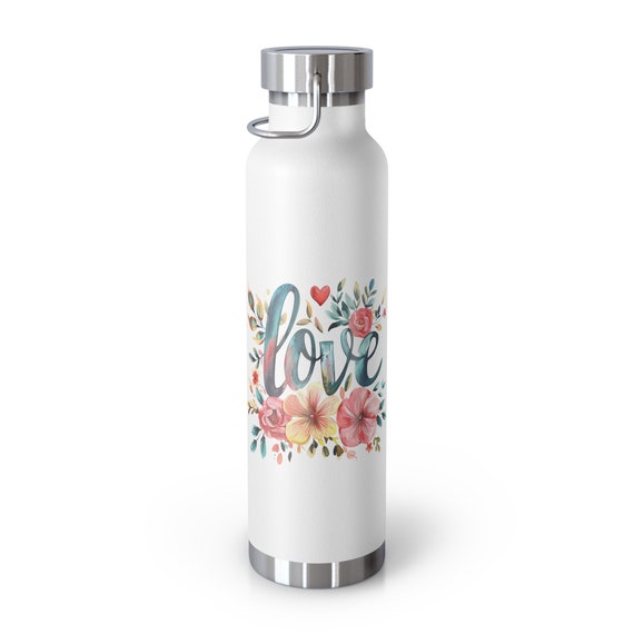 Love and Flowers Copper Vacuum Insulated Bottle, 22oz. This is the perfect gift for your Christian friend, wife, daughter or teacher!