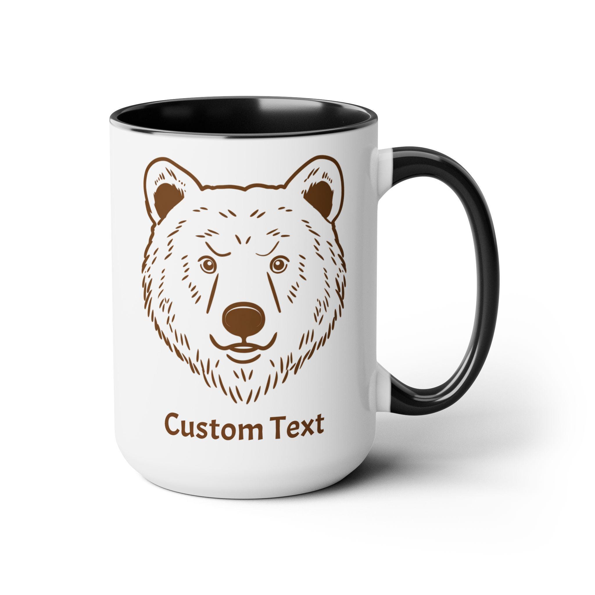 Bear Coffee Personalized Cup 15 Oz with optional custom text. Bear Cup, Personalized Bear Mug, Bear drawing, Bears Team Cup