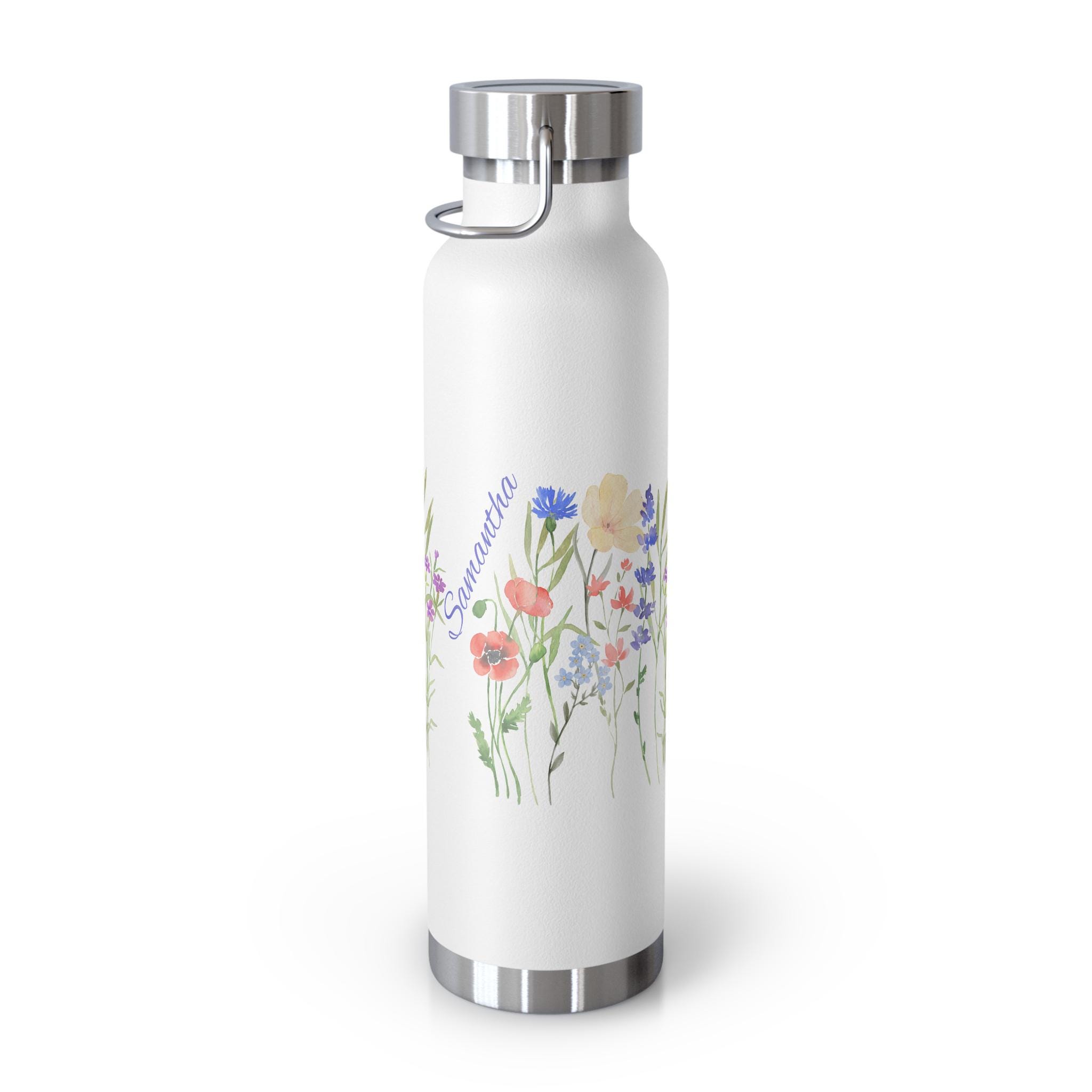 Personalized Boho Wildflowers Copper Vacuum Insulated Bottle, 22oz. Nature bottle, Botanical bottle, Garden Lover. Customization is optional