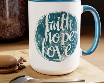 Retro Faith Hope Love Coffee Cup 15 Oz, This is the perfect gift for your Christian friend, wife, daughter or teacher!