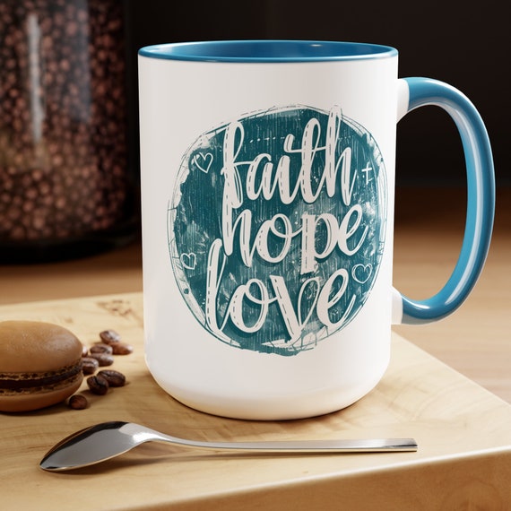 Retro Faith Hope Love Coffee Cup 15 Oz, This is the perfect gift for your Christian friend, wife, daughter or teacher!