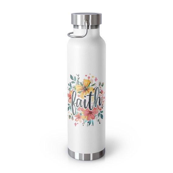 Faith and Flowers Copper Vacuum Insulated Bottle, 22oz. This is the perfect gift for your Christian friend, wife, daughter or teacher!