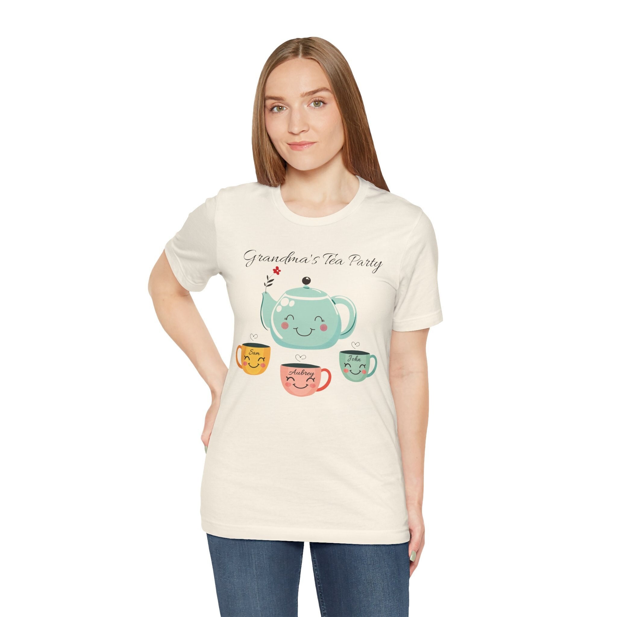 Custom Grandma's Tea Party T-Shirt, Personalized Shirt. Great gift for Nana or Grandma, Auntie, Godmother, etc
