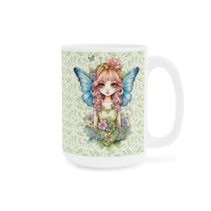 Fairy with Blue Wings Coffee cup 15/20 oz. Amazing Pretty Fairycore fairy in beautiful Flowercore colors 15oz