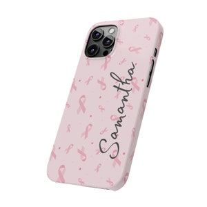 Personalized Breast Cancer iPhone 12 Phone Cases. Personalize this custom iPhone 15 case for yourself or your favorite cancer warrior image 8