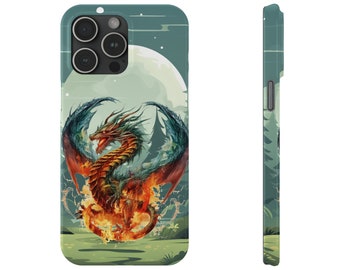 Fiery Dragon iPhone 15 Phone Cases, Knightcore, medieval, Fantasy, Flying Dragon