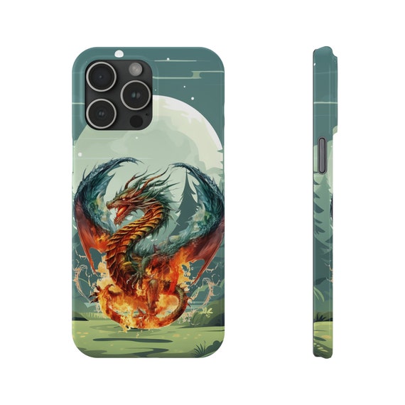 Fiery Dragon iPhone 15 Phone Cases, Knightcore, medieval, Fantasy, Flying Dragon