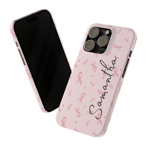 Personalized Breast Cancer iPhone 15 Phone Cases. Personalize this custom iPhone 15 case for yourself or your favorite cancer warrior image 5