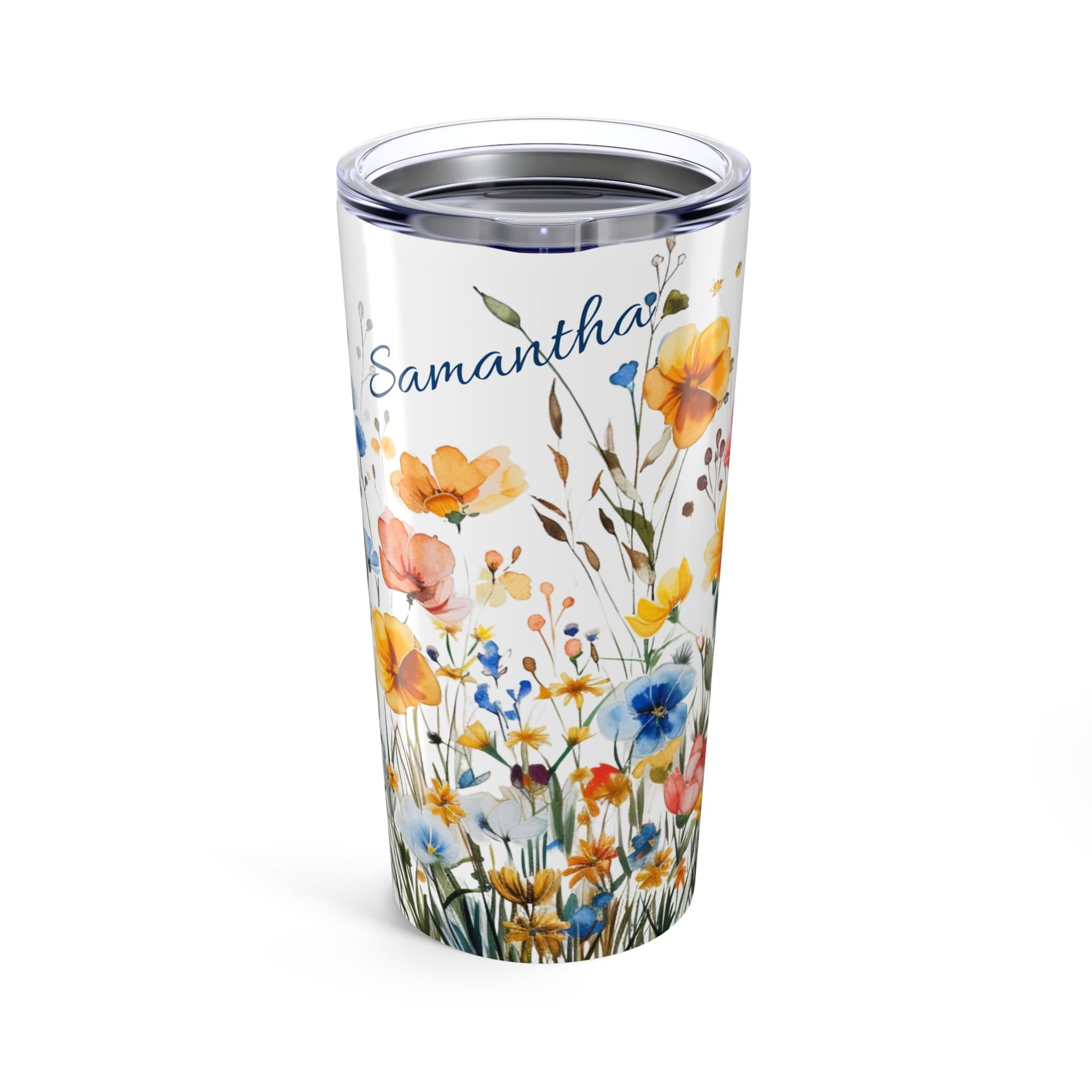 Personalized Watercolor Wildflowers Tumbler 20oz, optional Customization on Amazing Wildflowers beautiful Flowercore colors coffee cup