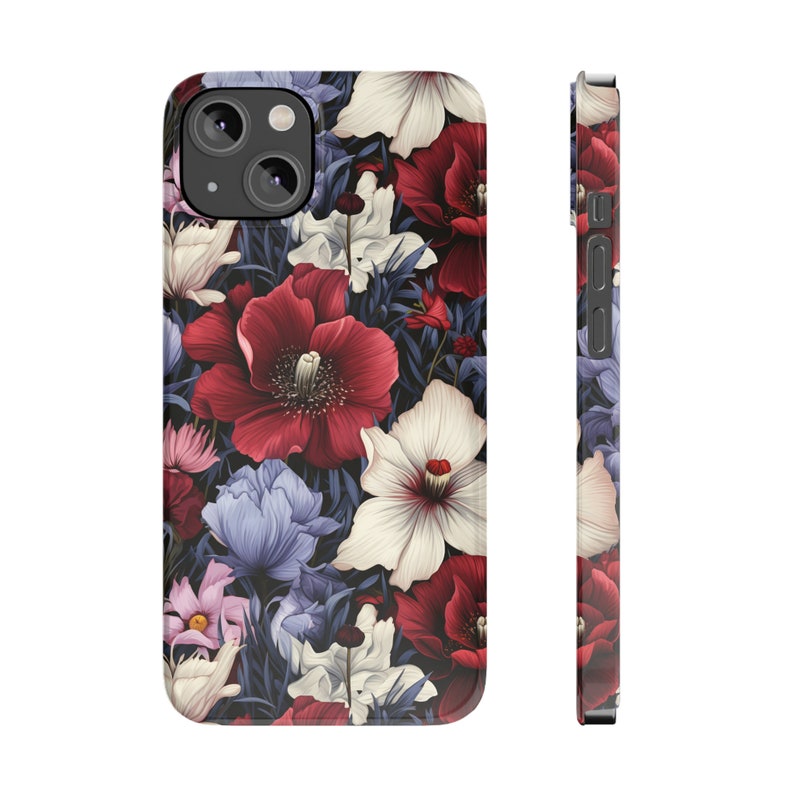 Custodie per iPhone 14 con fiori rossi e blu immagine 2