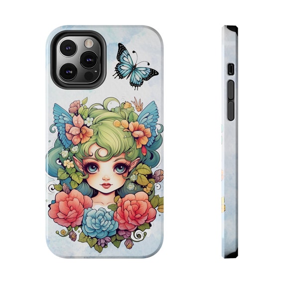 Green Fairy iPhone 12 cases. Pretty Green Fairycore fairy in beautiful Flowercore colors