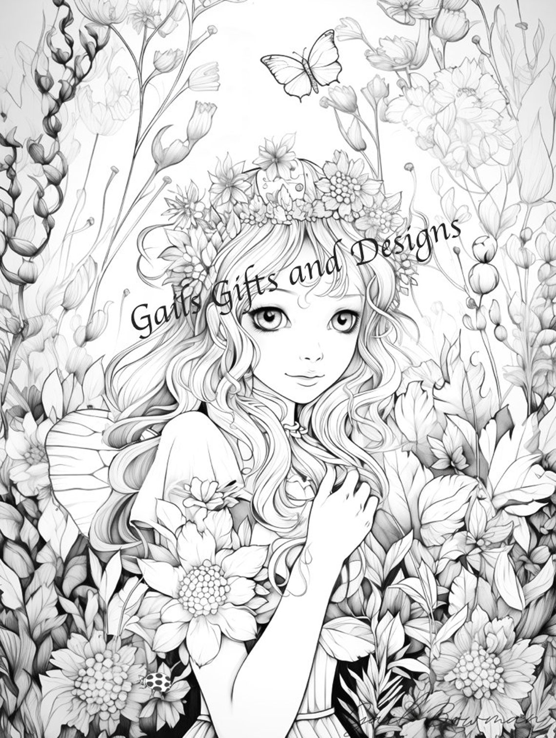 Fairy With Butterflies Coloring Page for Adults Downloadable File Book Six, Amazing Fairy ...