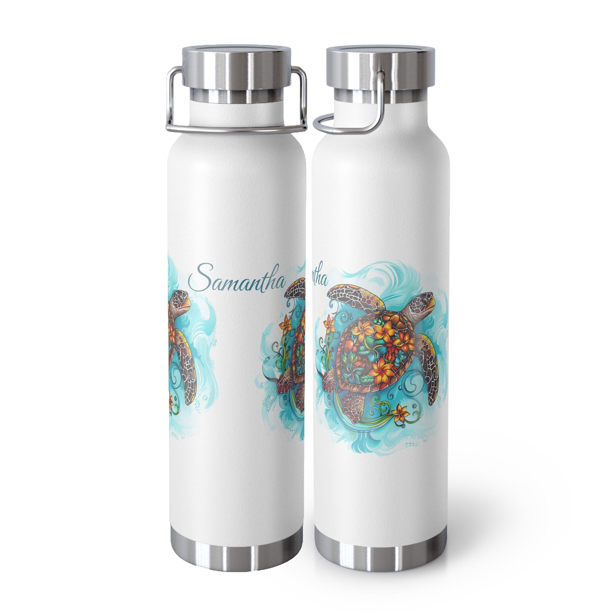 Polynesian Sea Turtle Personalized Insulated Bottle, 22oz. Custom text is optional. Sea turtle lover, sea turtles, save the turtles