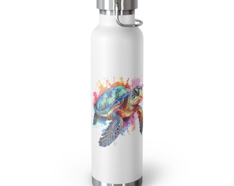 Sea Turtle Insulated Bottle, 22oz. Colorful watercolor sea turtle, save the turtles, sea turtle lover, sea turtles, save the turtles