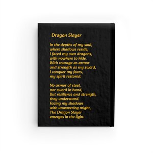 The Dragon Slayer Journal. Inspirational saying on the back. The back side displays a poem about courage in the face of adversity. image 2