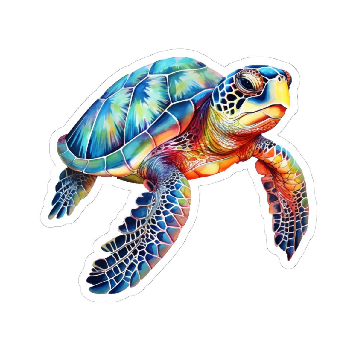 Sea Turtle Sticker with White or Transparent edges, Colorful sea turtle, save the turtles, sea turtle lover, sea turtle sticker