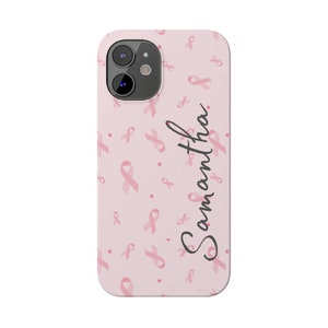 Personalized Breast Cancer iPhone 12 Phone Cases. Personalize this custom iPhone 15 case for yourself or your favorite cancer warrior image 2