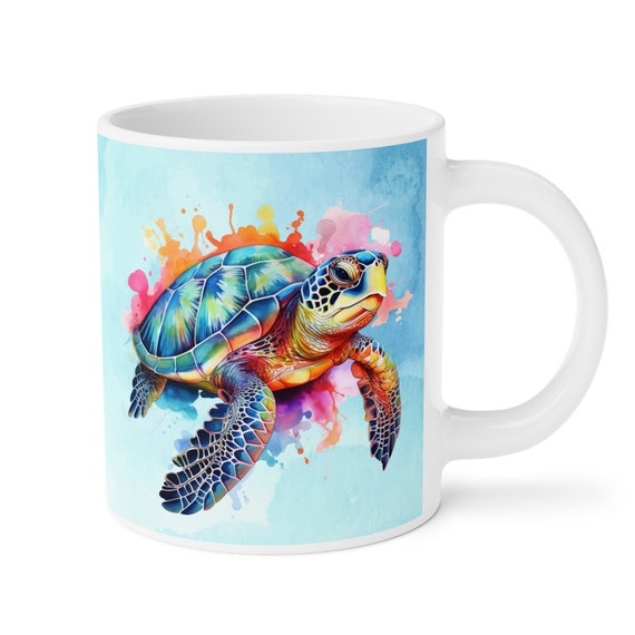 Sea Turtle Coffee Cup 15/20 oz, Colorful watercolor sea turtle, save the turtles, sea turtle lover, sea turtle, turtle mug, save the turtles